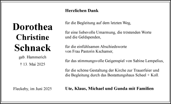 Traueranzeige von Dorothea Schnack von Eckernförder Zeitung, Hallo Eckernförde