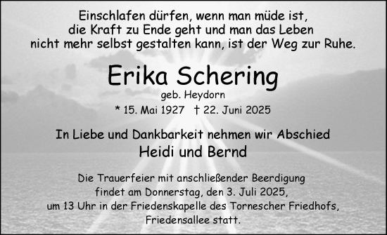Traueranzeige von Erika Schering von Uetersener Nachrichten, Der tip am Wochenende