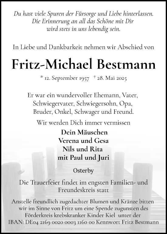 Traueranzeige von Fritz-Michael Bestmann von Eckernförder Zeitung, Hallo Eckernförde