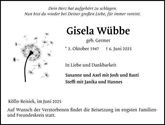 Traueranzeige von Gisela Wübbe von Elmshorner Nachrichten, Barmstedter Zeitung
