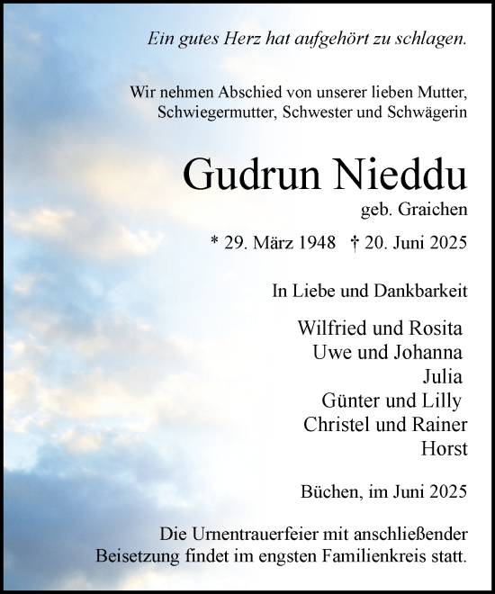 Traueranzeige von Gudrun Nieddu von Wochenend Anzeiger