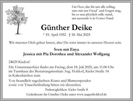 Traueranzeige von Günther Deike von Umschau