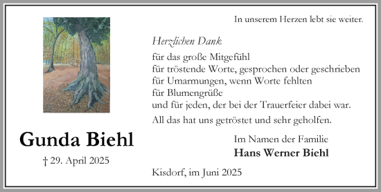 Traueranzeige von Gunda Biehl von Umschau