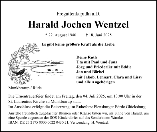 Traueranzeige von Harald Jochen Wentzel von Flensburger Tageblatt