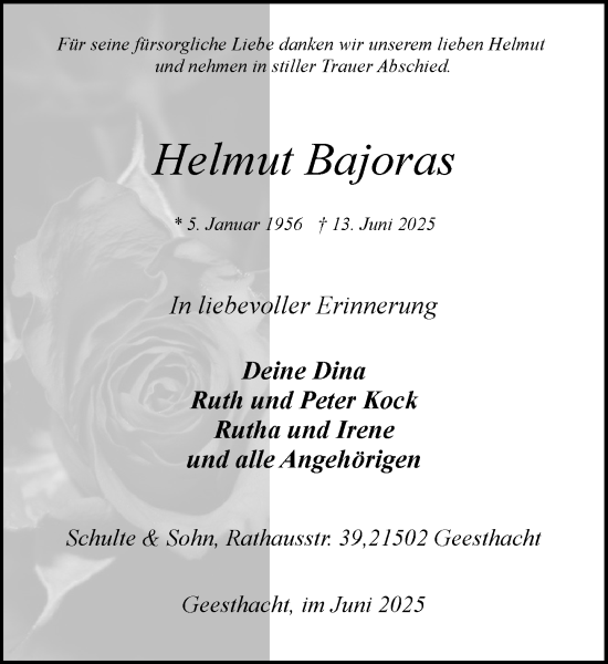 Traueranzeige von Helmut Bajoras von Wochenend Anzeiger