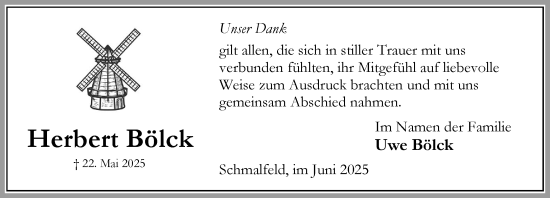 Traueranzeige von Herbert Bölck von Umschau