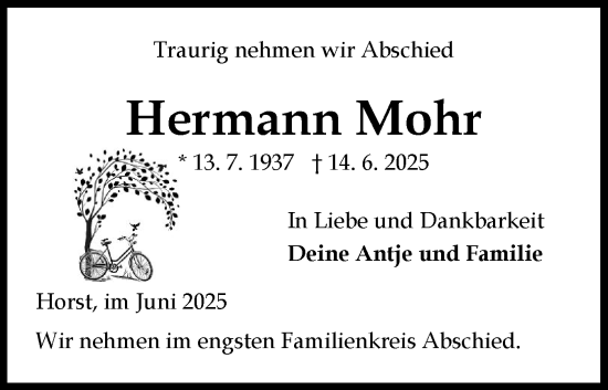 Traueranzeige von Hermann Mohr von Elmshorner Nachrichten, Barmstedter Zeitung