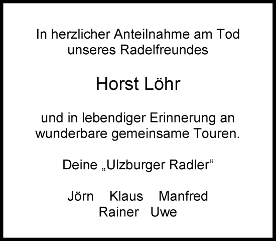 Traueranzeige von Horst Löhr von Umschau