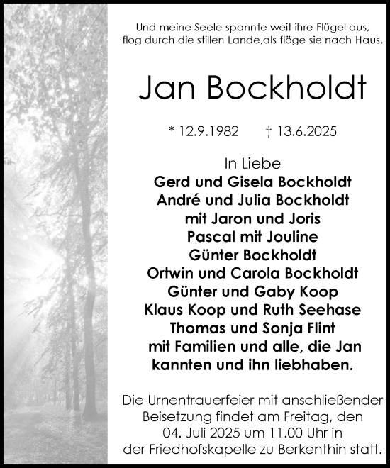 Traueranzeige von Jan Bockholdt von MARKT Ratzeburg/Mölln