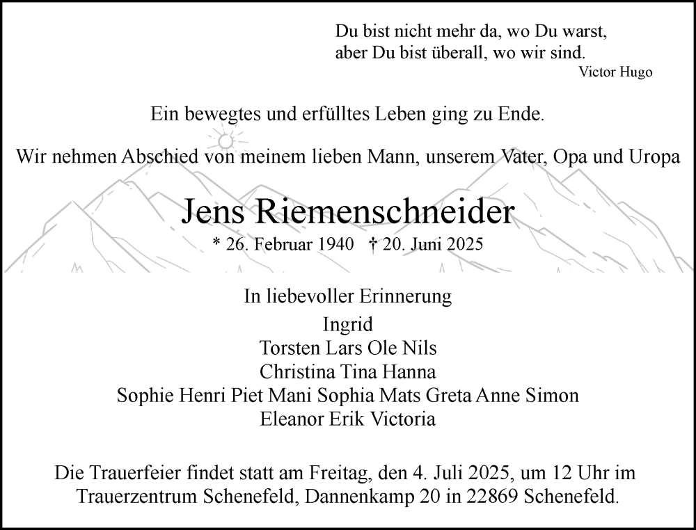  Traueranzeige für Jens Riemenschneider vom 28.06.2025 aus Region Pinneberg und tip Pinneberg