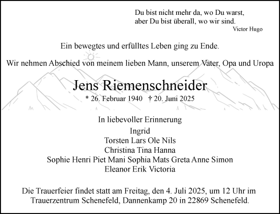 Traueranzeige von Jens Riemenschneider von Region Pinneberg und tip Pinneberg