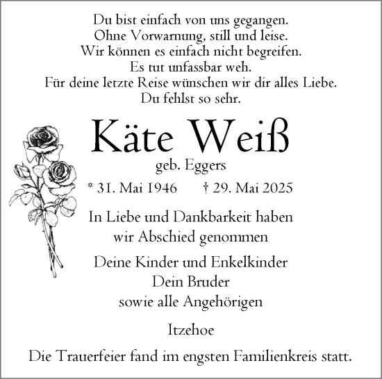 Traueranzeige von Käte Weiß von Norddeutsche Rundschau, Wilstersche Zeitung, Glückstädter Fortuna