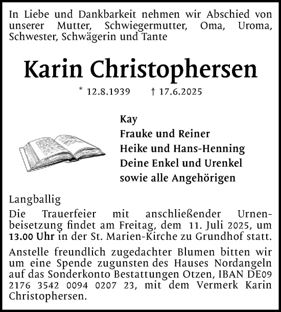 Traueranzeige von Karin Christophersen von Flensburger Tageblatt