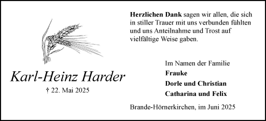 Traueranzeige von Karl-Heinz Harder von Elmshorner Nachrichten, Barmstedter Zeitung