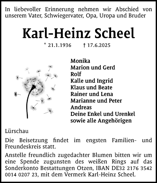 Traueranzeige von Karl-Heinz Scheel von Flensburger Tageblatt, Schleswiger Nachrichten, Schlei-Bote