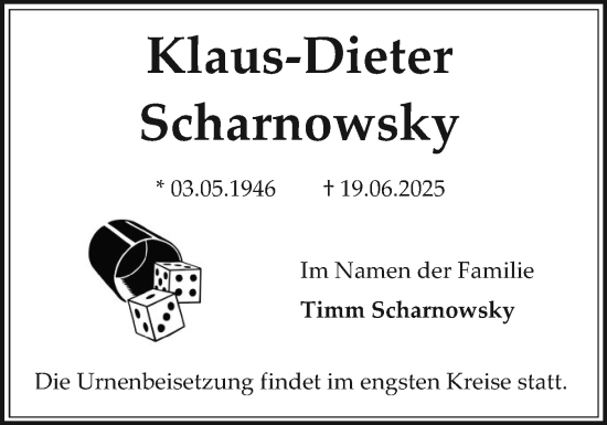 Traueranzeige von Klaus-Dieter Scharnowsky von Sylter Rundschau