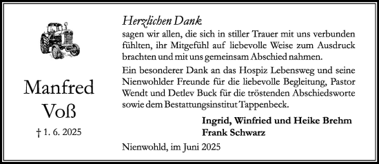 Traueranzeige von Manfred Voß von MARKT Ahrensburg/Bargteheide/Trittau und Stormarner Tageblatt