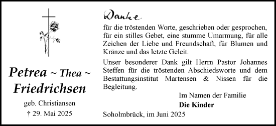 Traueranzeige von Petrea Thea Friedrichsen von Husumer Nachrichten, Nordfriesland Tageblatt