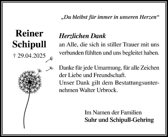 Traueranzeige von Reiner Schipull von MARKT Ratzeburg/Mölln
