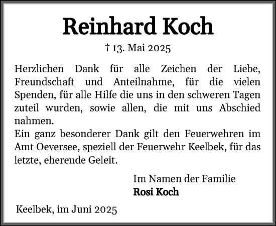 Traueranzeige von Reinhard Koch von Flensburger Tageblatt