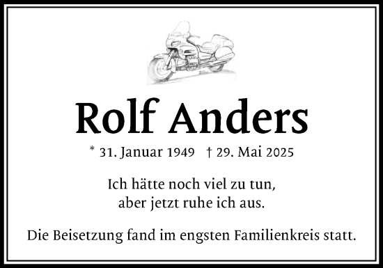 Traueranzeige von Rolf Anders von Norddeutsche Rundschau, Wilstersche Zeitung, Glückstädter Fortuna