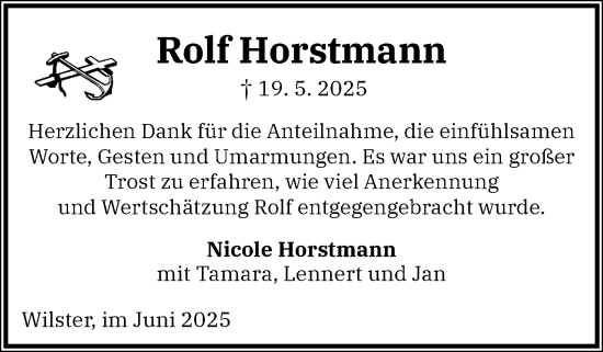 Traueranzeige von Rolf Horstmann von Norddeutsche Rundschau, Wilstersche Zeitung, Glückstädter Fortuna