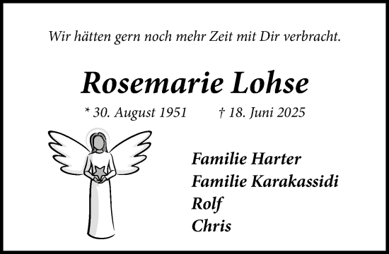 Traueranzeige von Rosemarie Lohse von Wochenend Anzeiger