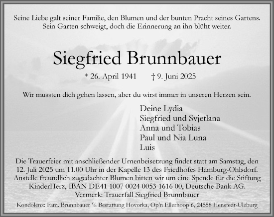 Traueranzeige von Siegfried Brunnbauer von Umschau