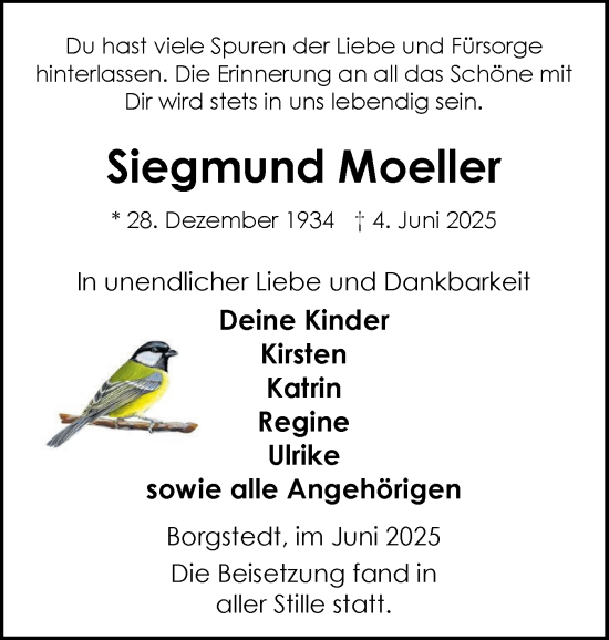 Traueranzeige von Siegmund Moeller von Schleswig-Holsteinische Landeszeitung