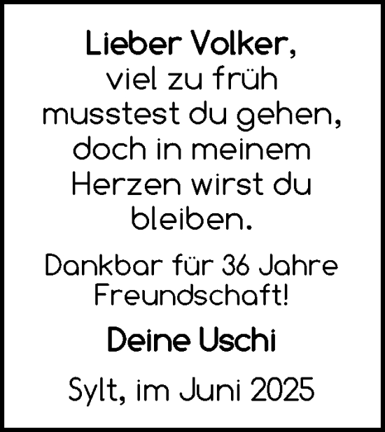 Traueranzeige von Volker  von Sylter Rundschau