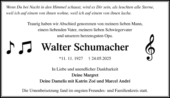 Traueranzeige von Walter Schumacher von MARKT Ahrensburg/Bargteheide/Trittau und Stormarner Tageblatt