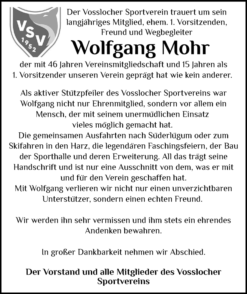  Traueranzeige für Wolfgang Mohr vom 28.06.2025 aus Elmshorner Nachrichten, Barmstedter Zeitung