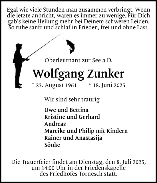 Traueranzeige von Wolfgang Zunker von Uetersener Nachrichten, Der tip am Wochenende