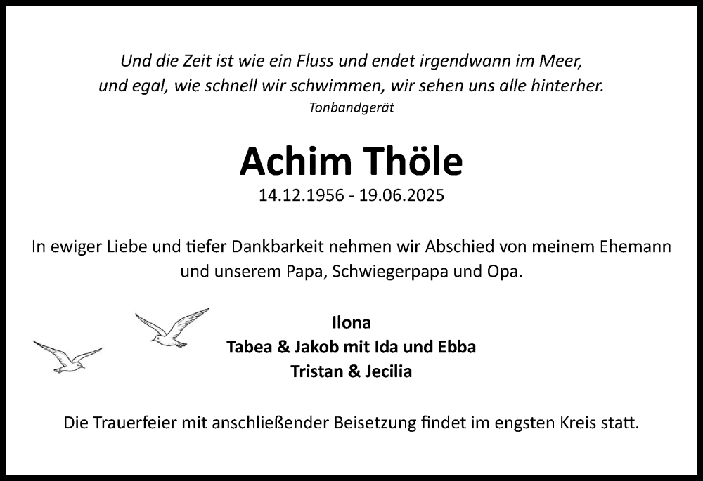  Traueranzeige für Achim Thöle vom 05.07.2025 aus Wedel-Schulauer Tageblatt, tip Wedel-Schulauer Tageblatt, tip Rissener Rundschau