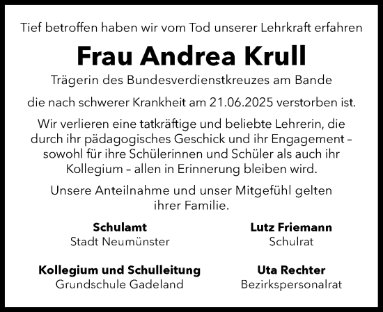 Traueranzeige von Andrea Krull von Holsteinischer Courier