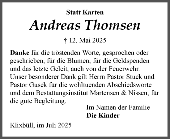 Traueranzeige von Andreas Thomsen von Region Flensburg