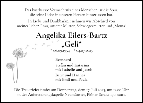Traueranzeige von Angelika Eilers-Bartz von Holsteinischer Courier
