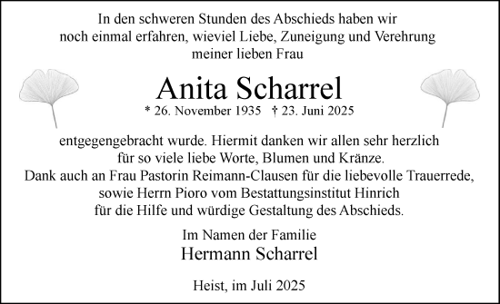 Traueranzeige von Anita Scharrel von A. Beig Gesamtausgabe