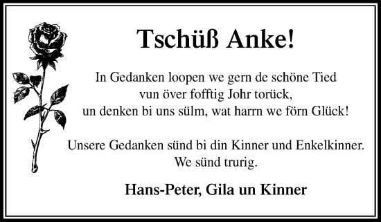 Traueranzeige von Anke  von Die WochenSchau Gesamtausgabe