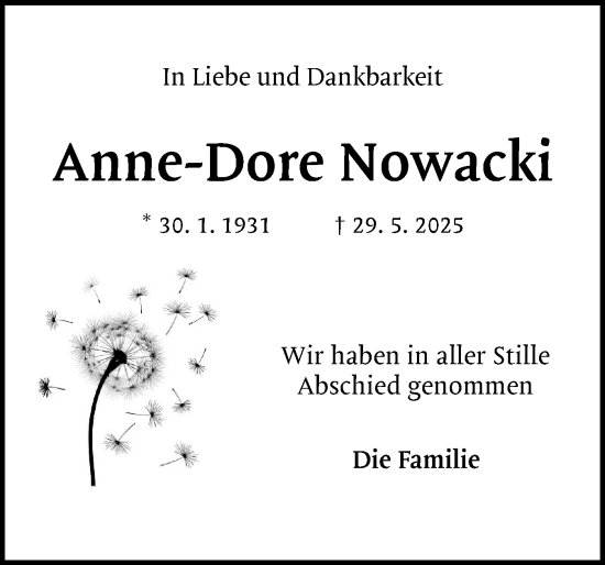 Traueranzeige von Anne-Dore Nowacki von Region Pinneberg und tip Pinneberg