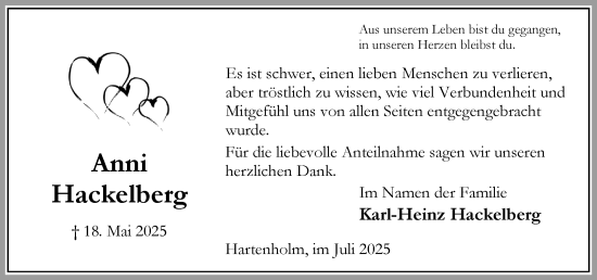 Traueranzeige von Anni Hackelberg von Umschau