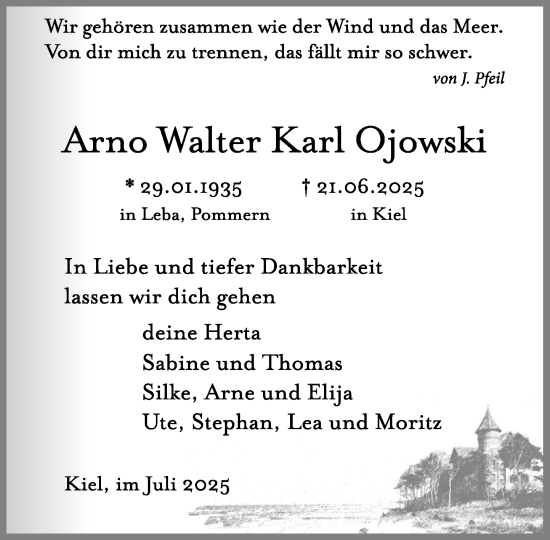 Traueranzeige von Arno Walter Karl Ojowski von Umschau