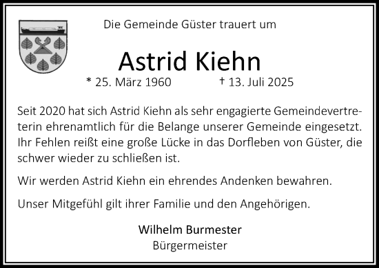Traueranzeige von Astrid Kiehn von Wochenend Anzeiger