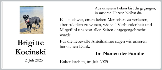 Traueranzeige von Brigitte Kocinski von Umschau