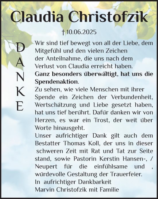 Traueranzeige von Claudia Christofzik von Eckernförder Zeitung, Hallo Eckernförde