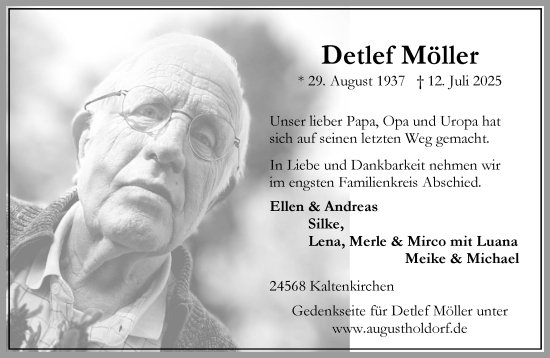 Traueranzeige von Detlef Möller von Umschau