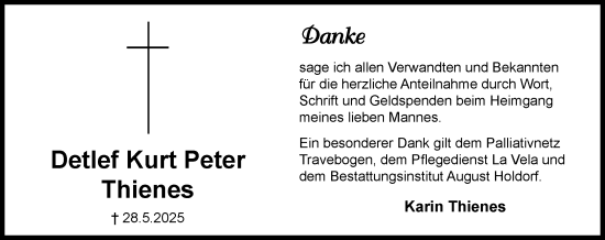 Traueranzeige von Detlef Kurt Peter Thienes von Umschau