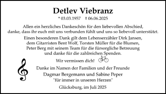 Traueranzeige von Detlev Viebranz von Flensburger Tageblatt