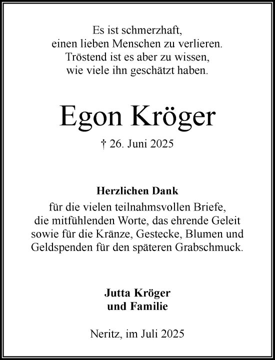 Traueranzeige von Egon Kröger von MARKT Bad Oldesloe/Reinfeld, MARKT Ahrensburg/Bargteheide/Trittau und Stormarner Tageblatt