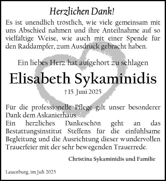 Traueranzeige von Elisabeth Sykaminidis von Wochenend Anzeiger